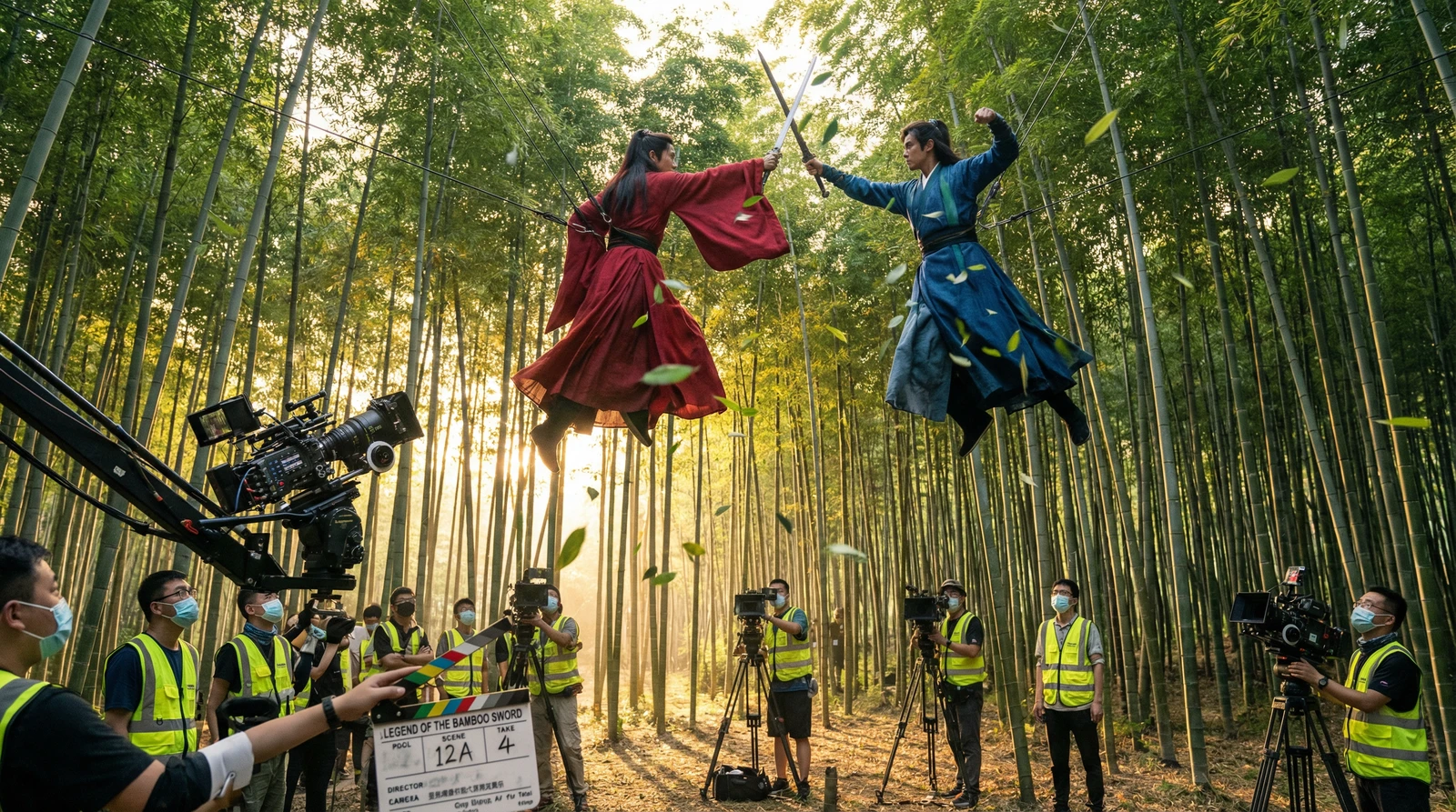 香蕉社区武侠动作片竹林对决拍摄现场